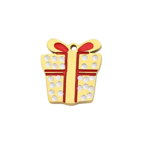 Christmas gift box titanium steel pendant, gold and red enamel DIY necklace bracelet charm