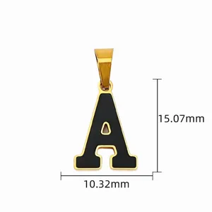 Minimalistischer Edelstahl Buchstabe A Goldanhänger mit schwarzem Emaille, DIY Schmuck.