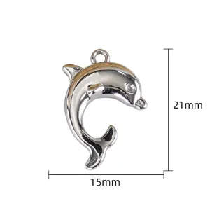 Pendentif dauphin en acier inoxydable pour bijoux DIY, breloque argentée 21x15mm.