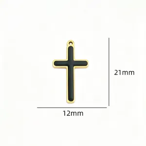 Goldener Titanstahl schwarzer Emaile Kreuz Anhänger Detail, 21x12mm DIY Schmuckzubehör Teil.