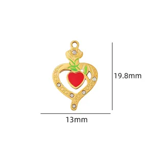 Gold metal heart flower pendant DIY jewelry accessory charm detail view 19.8x13mm