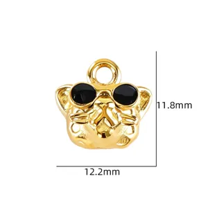 Goldener Titanstahl Katzen Anhänger mit Sonnenbrille DIY Halskette Zubehör 11.8x12.2mm