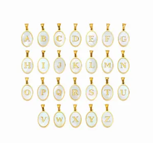 Stainless steel white mother of pearl 26 letter oval pendant DIY necklace accessories