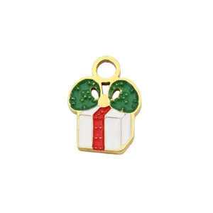 Christmas gift box pendant titanium steel charm DIY handmade jewelry necklace bracelet accessory