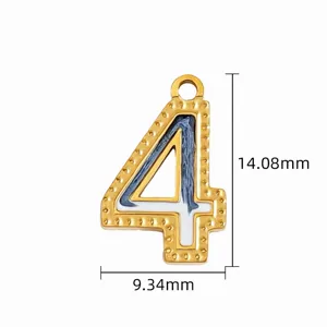 Colgante número 4 DIY de acero inoxidable con esmalte brillante degradado y borde dorado.