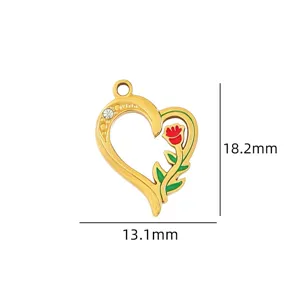 Gold heart rose pendant DIY jewelry charm accessory for handmade bracelet necklace earrings