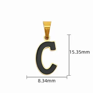 Edelstahl schwarze Emaillierung Buchstabe C Anhänger Detail Gold DIY Halskette Zubehör.