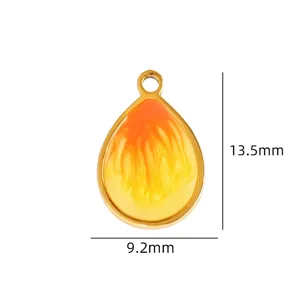 Gold teardrop enamel pendant charm for DIY jewelry making, size 13.5x9.2mm product detail view