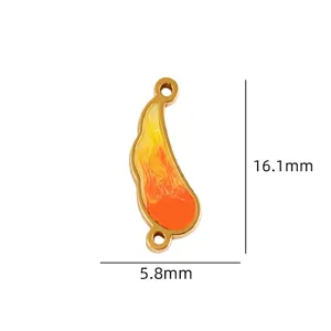 Gold tone enamel flame connector charm for DIY jewelry making and crafting, 16.1x5.8mm size