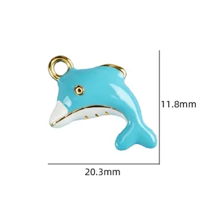 Blauer und weißer Emaille Delphin Titanstahl Anhänger DIY Handgemachte Halskette Zubehör
