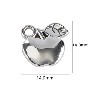 Silver metal apple charm pendant, diy jewelry accessory for necklace and bracelet details.