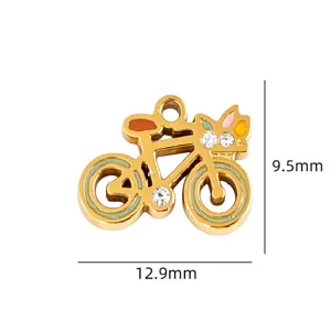 Gold bicycle enamel rhinestone charm pendant diy jewelry accessory for bracelet necklace