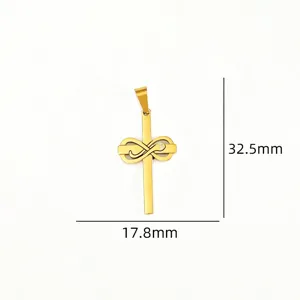 Goldfarbener Edelstahl Kreuz Unendlichkeit Anhänger DIY Schmuck Zubehör 32.5x17.8mm
