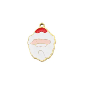 Close-up detail of the gold-rimmed Santa Claus enamel pendant for DIY handmade jewelry crafting.