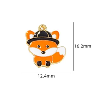 Enamel fox charm pendant DIY jewelry making accessory, cute animal necklace pendant 16mm.