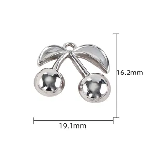 Silver cherry metal pendant DIY jewelry accessory, compact size 19.1x16.2mm for necklace.