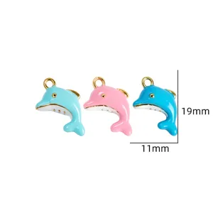 Emaillierter Delphin Titanstahl Anhänger DIY Halskette Handgemacht Schmuck Zubehör 19mm