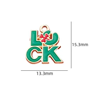 Metal enamel LUCK clover charm pendant DIY jewelry making accessory for bracelet and necklace