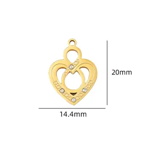 Gold tone heart flower DIY pendant charm with rhinestones for handmade jewelry making accessories.
