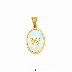 Fashion stainless steel gold plated mother of pearl letter W oval pendant DIY necklace accessory.