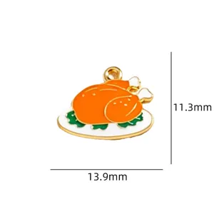 Thanksgiving turkey enamel charm metal pendant DIY jewelry accessories crafting findings