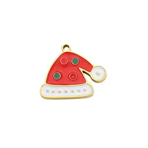 Santa hat metal enamel pendant DIY bracelet necklace handmade jewelry accessories