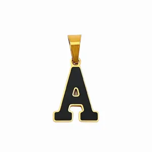 Goldener Edelstahl schwarzer Emaillierte Buchstabe A Anhänger für DIY Halskette Accessoires