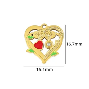Gold heart flower pendant DIY jewelry accessory charm component 16mm compact size