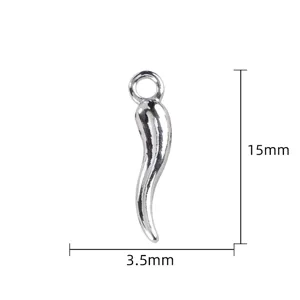 Silver chili pepper charm pendant DIY jewelry accessory, compact metal size 15x3.5mm