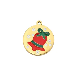 Christmas bell pendant charm enamel gold tone metal jewelry DIY bracelet necklace accessory