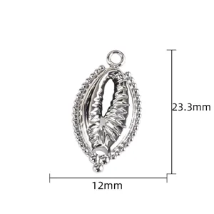 Pendentif coquillage en acier inoxydable avec bord perlé, 23.3x12mm détail pour bijoux DIY.