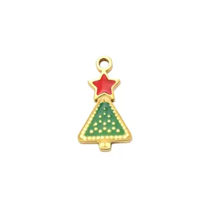 Christmas tree pendant charm DIY jewelry accessory red green enamel gold tone metal detail.