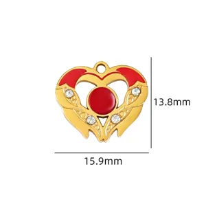 Ancient gold peach heart pendant handmade DIY jewelry accessory crystal rhinestone charm 13.8x15.9mm