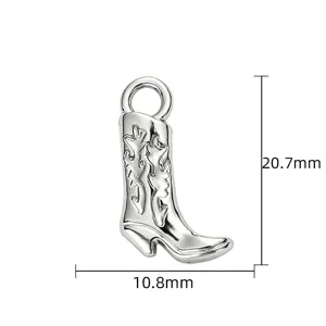 Silver cowboy boot metal pendant charm for DIY bracelet necklace jewelry making parts.