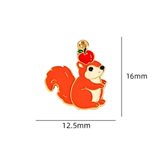 Cute red squirrel enamel pendant charm with apple design for DIY jewelry making accessory