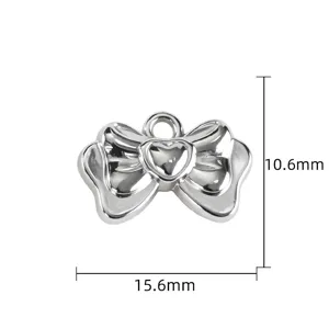 Silver bow heart pendant DIY jewelry accessory, compact size 15.6x10.6mm for necklace bracelet.