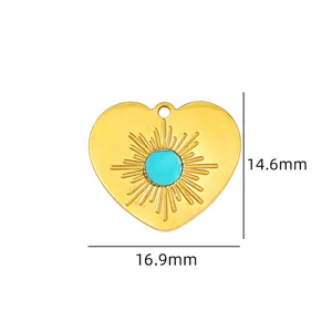 Gold heart sunburst pendant charm DIY jewelry making accessory 16.9x14.6mm elegant style