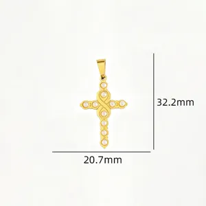 Goldfarben Edelstahltstahl Kreuz Anhänger mit Perleneinlage für stilvolle DIY Schmuckstücke.