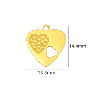 Gold Heart Shape DIY Pendant Jewelry Making Charm Accessory Component Size 14.4x13.3mm
