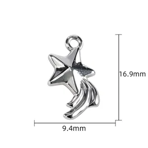Silver shooting star pendant charm DIY jewelry accessory, size 16.9x9.4mm for necklace.