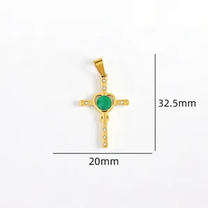 Goldener Kreuz Schwert Anhänger Titanstahl grüner Stein DIY Schmuck Zubehör 32,5 mm