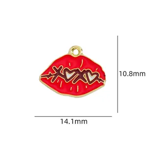 Red Enamel Lips Pendant Charm for DIY Jewelry Making Accessories and Craft Projects, 10.8x14.1mm