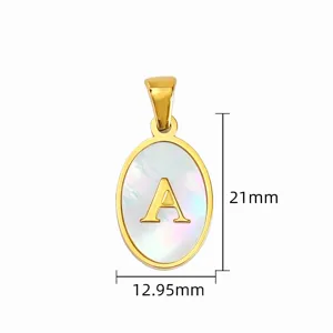 Stainless steel gold plated mother of pearl letter A oval pendant necklace accessory