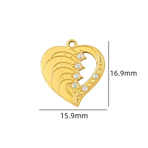 Gold heart pendant detail view, rhinestone inlay charm for custom DIY jewelry making accessories