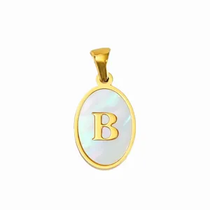 Stainless steel white mother of pearl oval letter B pendant DIY necklace fashion jewelry item
