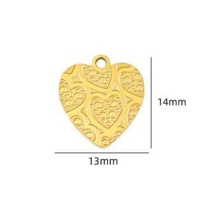 Gold heart metal pendant charm for DIY jewelry making, stylish 13x14mm crafting accessory.