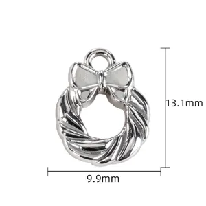 Silver Christmas Wreath Charm Pendant DIY Jewelry Making Accessory -- 13.1x9.9mm