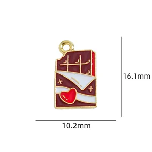 Enamel chocolate heart pendant DIY jewelry accessory, cute design detail shot 16mm.
