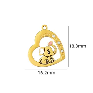 Gold-plated heart elephant pendant DIY charm jewelry accessory for handmade necklace bracelet.