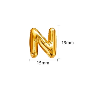 Gouden titanium staal 3D bubbel letter N hanger close-up detailweergave 19x15mm DIY